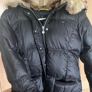 Tommy Hilfiger Dark Puffer Coat with Fur Hood
